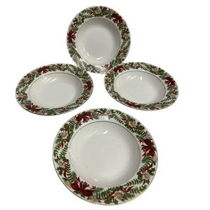 SET OF 4 AMERICAN ATELIER SANTA 5052‎ PORCELAIN BOWLS CHRISTMAS HOLLY